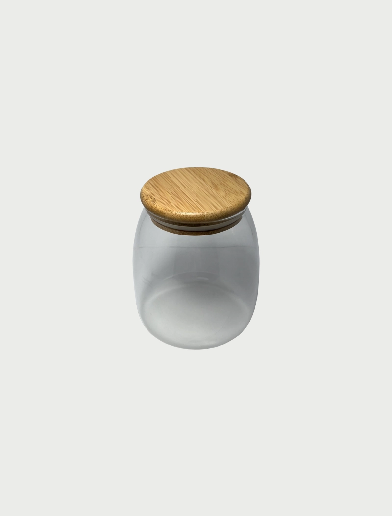 Pote de vidro oval c/ tampa bambu 900ml